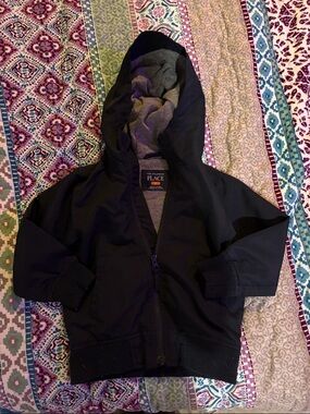 The Children's Place Black Hooded windbreaker Jacket with Gray Lining